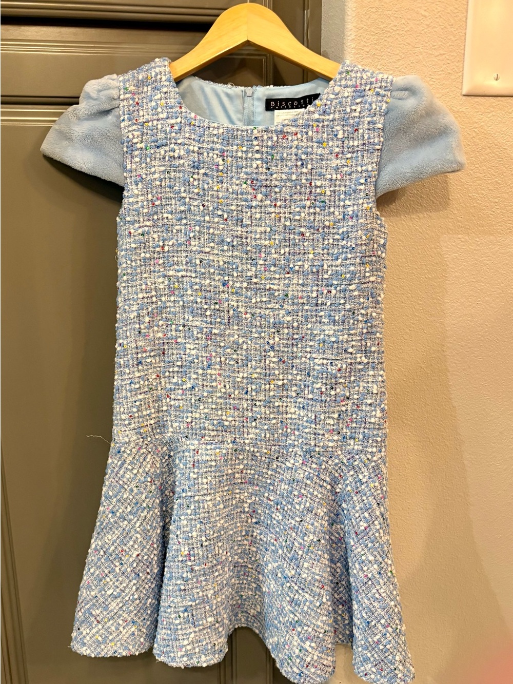 Biscotti Collezioni Little Girl’s Tweed, Faux Fur Sleeve Party Dress, Sz 8